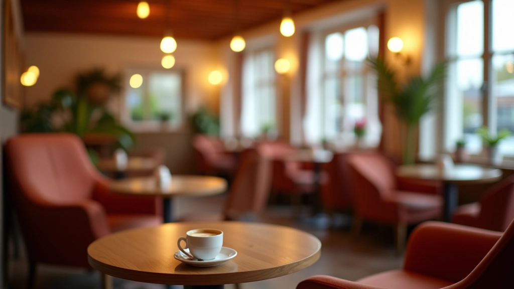Cozy indoor cafe interior with comfortable armchairs and warm ambient lighting for relaxing